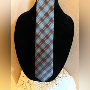 Vitarelli Tie 100% Silk blue and brown plaid
